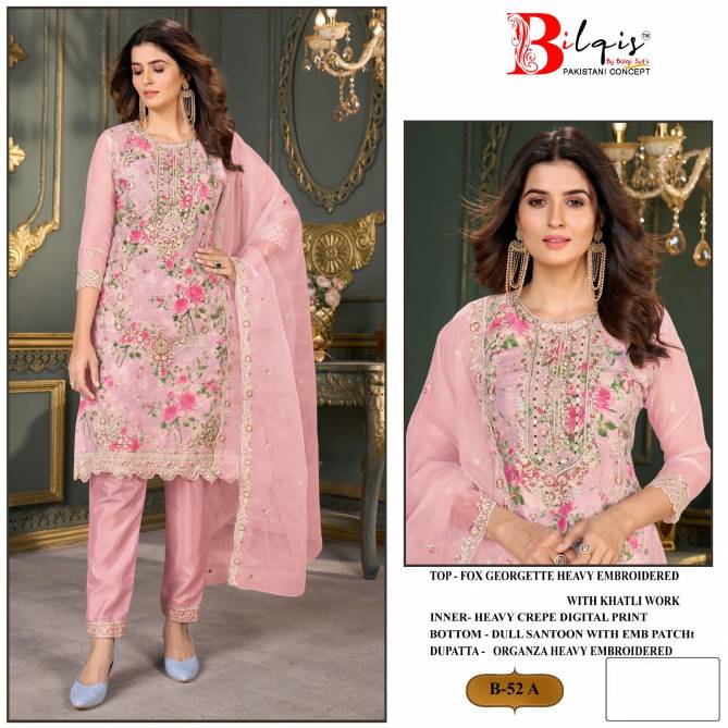 B 52 A To D By Bilqis Faux Georgette Embroidery Pakistani Suits Wholesale Shop In Surat
